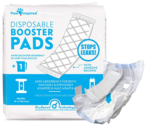 Paw Inspired Dog Diaper Pads | Booster Pad Inserts for Female and Male Washable and Disposable Dog Diapers and Belly Bands | Adds Absorbency, Stops Leaks (30 Count)