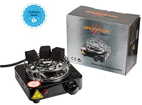 Brodator® Shisha Kohleanzünder elektrisch Premium - für Shisha Kohle Spitzenqualität - in DE eingetragen - Stromsparende 500 W - Schwarz - elektrisch