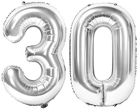 Siumir Zahlenballons Silber Number Folienballons Zahl 30 Riesenzahl Luftballons für Geburtstag, Hochzeit, Jubiläum Party Dekoration