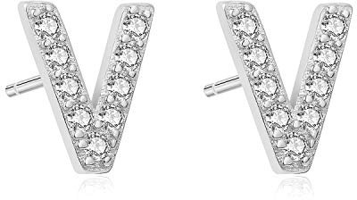 Aroncent Ohrringe Buchstabe 925 Sterling Silber Buchstaben Ohrstecker Initiale Ohrschmuck mit Zirkonia V