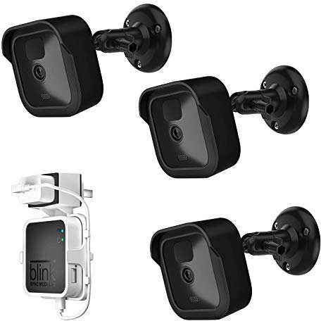 TIUIHU Blink Outdoor Camera Mount, Weatherproof Protective Cover and Adjustable Bracket with Blink Sync Module 2 Socket Mount for Blink Camera System (Black, Pack of 3)