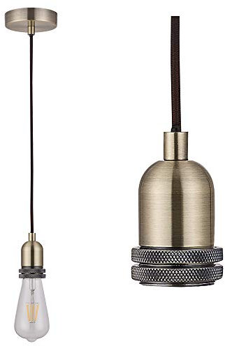 Ulight Antique Brass Ceiling Pendant Light Fitting, Twisted Braided Flex,E27 Lamp Holder Suspended Pendant Light Fitting(CMF01AB)