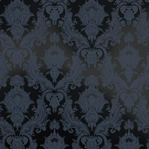 Tempaper Textured Black Damsel Removable Peel and Stick Damask Wallpaper, 20.5 in X 16.5 ft, Made in The USA