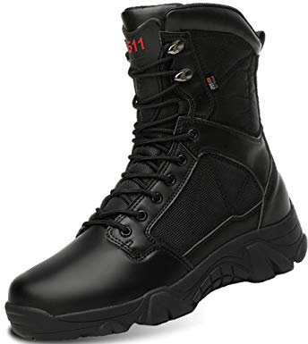 IYVW 5.AA A003 Stivali da combattimento militari e tattici da uomo Stringate Casual Scarpe da caccia da trekking all'aria aperta Addestramento della polizia Stivaletti nero 39 EU