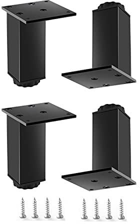 Adjustable Sofa Feet, Aluminum Alloy Furniture Legs, Metal Replacement Feet, With Mounting Screws, Black Square Cabinet Legs, for Bedside/tv Cabinets, Stools, Coffee Tables,Black-6cm/2.4in