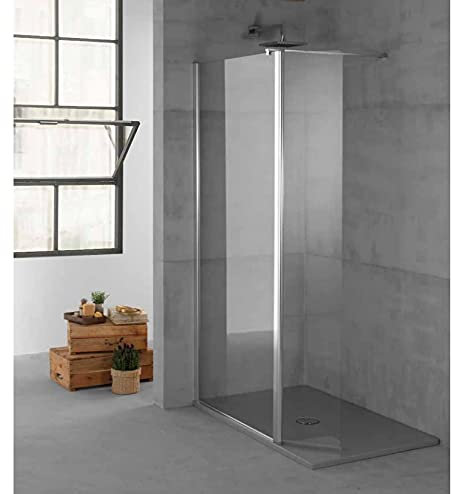 GRANISUD Walk - in Porta Doccia Aperta con Anta PARASPRUZZI Mobile, Larghezza 70 + 30 cm, Cristallo Trasparente 6 MM, Argento Satinato