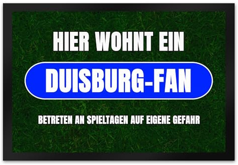 speecheese Hier wohnt EIN Duisburg-Fan Fußmatte XL in 40x60 cm mit Rasenmotiv Sportfan Duisburg Sport Deutschland Kult