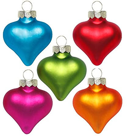 Inge Glas Magic Mini-Weihnachtskugeln Herz | 8 Herzen 4cm aus Glas | in Karton-Box (Mille Fiori | bunt Mehrfarbig)