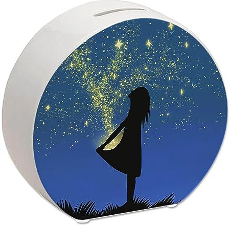 Mädchen im Sternenkleid Spardose mit Märchenmotiv Sparbüchse mit Sternenhimmel Sparbüchse für Mädchen als Geschenk zu Weihnachten oder zum Geburtstag