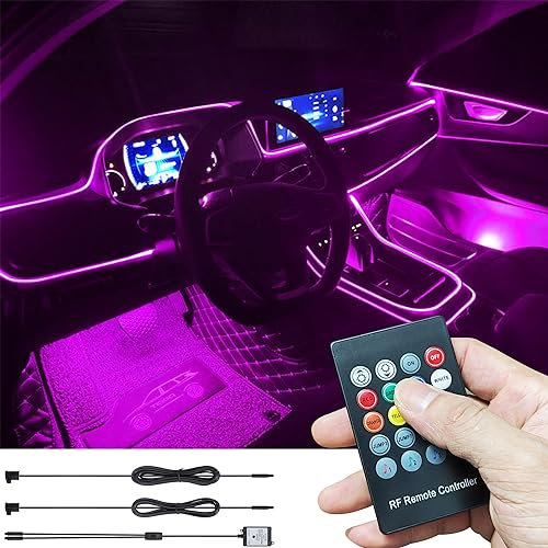 TABEN Auto Umgebungsbeleuchtung Kit - 3 m Glasfaser, 8 Farben RF Fernbedienung, USB Atmosphäre Licht, DIY RGB Mehrfarbig Sound Musik Sync Innenbeleuchtung DC 12V