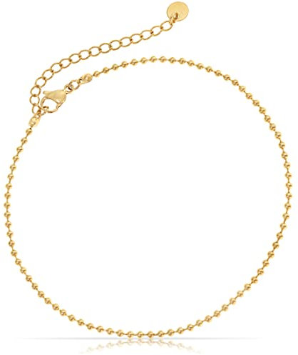 Made by Nami Edelstahl Damen Fußkettchen mit starkem Karabiner-Verschluss - in verschiedenen Designs - Frauen Fußkette Gold oder Silber - Mädchen Fußschmuck - Geschenk für Sie (Gold Kugeln)