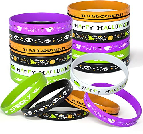 FEPITO 36pcs Halloween Silicone Bracelets Halloween Party Goodie Bag Filler Trick or Treat Gifts, 6 Styles