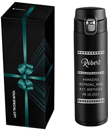 Maverton Black Insulated Travel Mug for Man - Coffee Cup Travel Mug with Spill-Proof Lid for him - Flask for Hot Drink - Customised Drinking Cup with Opening - for Birthday - Gadget for boy - Amazing