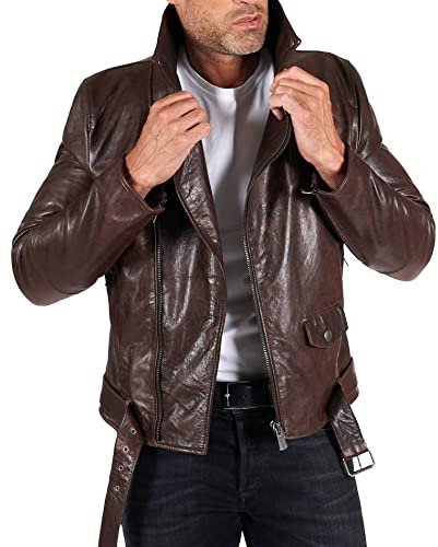 D'Arienzo Chiodo Pelle Testa di Moro Biker Vintage Vera Pelle Made in Italy Chiodo 48/Testa di Moro