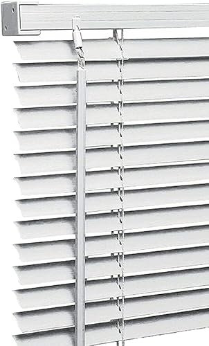 Ruby Deals PVC Venetian Blind Blinds Window 25mm Thin Slats Kitchen Window Blinds Treatments Easy Fit Curtains Trimmable Fittings Home Office(White 90W x 213H cm)