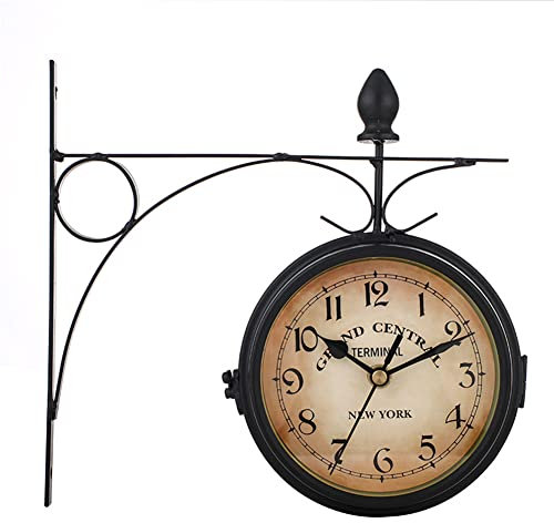 JAWSEU Doppelseitige Wanduhr, Bahnhofsuhr Doppelseitige Hängenduhr Wanduhr Retro Vintage Clock, Beidseitige Wanduhr für Drinnen und Draußen