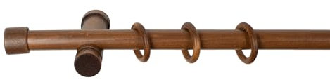 SN Deco - Stilgarnitur Gardinenstange Vorhangstange Cafiro, Holz, moderner Träger, 28 mm, 1-Lauf, Komplettset mit Ringen, 240 cm (2x120 cm) (Walnuss)