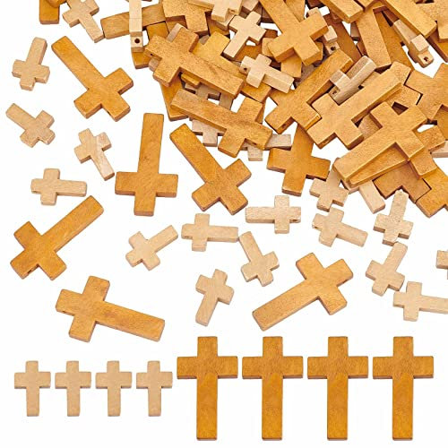 SUNNYCLUE 100 Stück 2 Stile Ostern Holzkreuze Bulk Holz Kreuz Charm Naturholz Kreuze Perlen Kreuz Charms Für Handwerk Party Männer Frauen DIY Armband Halskette Ohrringe Schmuckherstellung Zubehör