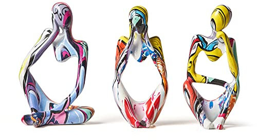 Octdays Bunte Graffiti-Denker-Statue für Heimdekoration, Moderne abstrakte Skulptur, Kunstharz, Sammelfiguren für Wohnzimmer, Büro, Schreibtisch, Bücherregal, TV-Ständer, Dekoration, 3 Stück