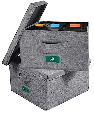 TWAVETREE VHS Aufbewahrungsbox mit Deckel, 2 Stück, praktischer VHS-Aufbewahrungskoffer mit Index-Etiketten, 36,7 x 34,9 x 21,6 cm, VHS-Halter, Aufbewahrungsbehälter für bis zu 84 VHS-Bänder, Grau