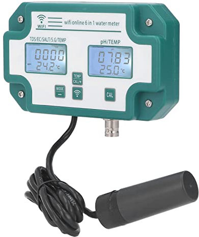 Wasserqualitätsmessgerät, 6 in 1 Multifunktionaler Wasser-PH-Tester PH TDS EC SG Salztemperaturtester mit WiFi-Verbindung Multiparameter-Wassermonitor für Pool, Aquarium,