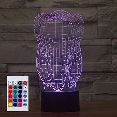 SUPERHONGJIHAO Nachtlicht für Kinder, 3D-Zahn-LED-Lampe mit Fernbedienung, 16 Farben, Weihnachts-Geburtstagsgeschenk für Kinder