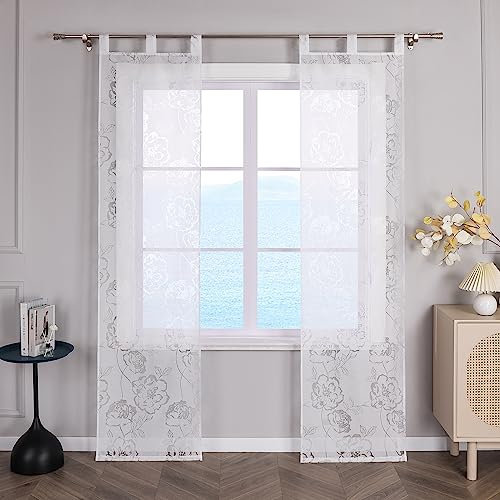 ESLIR Schiebegardinen Ausbrenner Flächenvorhänge Set 2er Weiß Schiebevorhang Wohnzimmer Gardinen mit Schlaufen Schlaufenschals Transparent Vorhänge Ausbrenner BxH 57x245cm 2 Stück