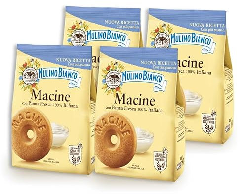 4X Mulino Bianco Macine Biscotti con Panna Fresca Italiana 350g - Nuova Ricetta con Più Panna [4 Confezioni]