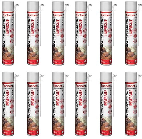 Fischer 09285 PU 1K 750 Universell einsetzbarer Polyurethanschaum für den manuellen Einsatz, Weiß, 12 pezzi