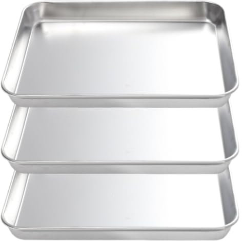 Kichvoe 3st Backpapier Marinadenschale Ofenpfanne Aus Edelstahl Kuchenteller Backblech Ofen Speiseteller Aus Metall Pastateller Bankett Lebensmittelregal Rostfreier Stahl 430er Edelstahl