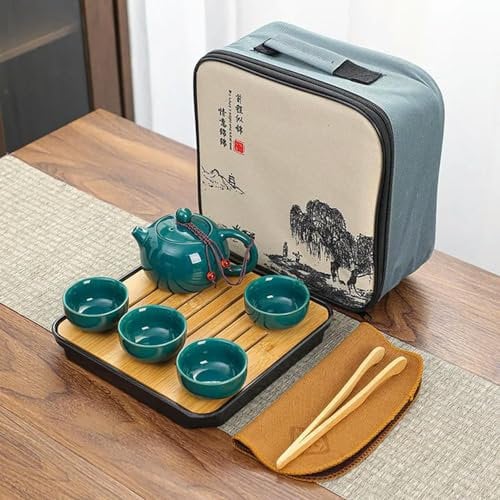 DINGK 4 Tassen Kung Fu Tee-Set Reise-Set Keramik Tragbare Teekanne Porzellan Teaset Gaiwan Tee Tassen Tee Werkzeug Mit Reisetasche