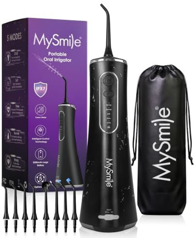 MySmile LP211 Water Flosser Cordless for Teeth with 8 Tips, 260ML Tank | Power Dental Flossers for Adults & Kids, Rechargeable Oral Irrigator with 5 Modes, IPX7 Water Floss Home & Travel