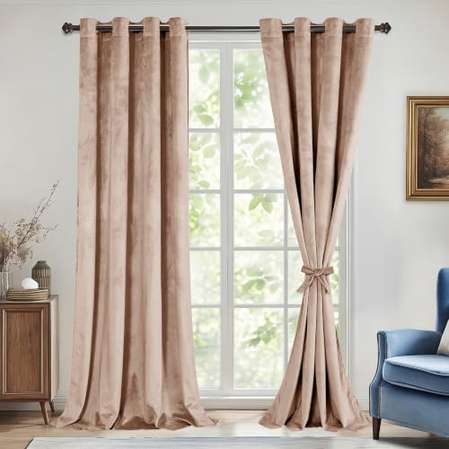 DWCN Verdunklungsvorhänge aus Samt, 2 Paneele, Elegante Vorhänge mit Ösen, weiche und warme Textur, für Schlafzimmer/Wohnzimmer, 132,1 x 243,8 cm (B x L)