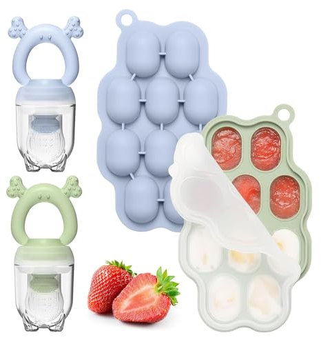 btrfe Baby Muttermilch Popsicle-Formen & Baby Fruchtspender (2er-Pack), Babynahrung Gefrierfach Tray Aufbewahrungsbehälter, Silikon Schnuller Feeder und Beißring