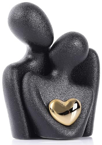 oliruim Couple Knick Knacks, Mini Keramik Porzellan Figuren, Hochzeitstag Romantische Paare Geschenkidee, Couple Bedroom Decor, Valentine's Day, Small Sculptures for Shelf (12.0 cm Black)
