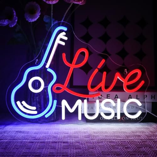 OYCGZV Live Music Neon Schild Gitarre Musik Led Neon Schild Wand Musik Neon Sign USB Led Schild für Bier Bar Rock Musik Studio Büro Garage Schlafzimmer Zimmer Party Laden Geschenk für Freunde