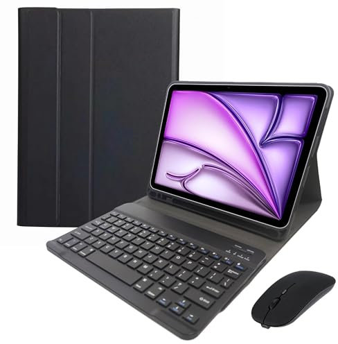 Funda con Teclado para iPad Air 6.ª 11 Pulgadas 2024 M2, iPad Air 5.ª/4.ª Generación 2022/2020 10,9 Pulgadas - Contener Ñ, Funda con Teclado Bluetooth Desmontable,ratón Bluetooth,Negro