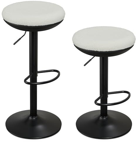 IWMH Barhocker 2er Set, Höhenverstellbar Barstühle,Drehbare Barhocker,Küchenhocker mit Rückenlehne für Küche,Hausbar, Bar und Theke (Weiß)