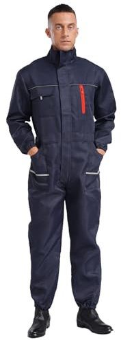 Jugaoge Herren Arbeitsoverall Einteiler Arbeitskleidung Baumwolle Overall Arbeitsanzug Schutzanzug Coverall mit Taschen Gürtel Navy blau L