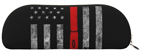 FLYIFE Leather Pencil Case with Firefighter Axe Red Line Flag Print - Gold Zipper Pencil Bag Pen Pouch for Girls Boys, Cosmetic Organizer Bag for School Office Travel