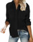 Friptspyg Blusen & Tuniken für Damen Langarm Hemden Damen V-Ausschnitt 100% Baumwolle Shirt Oberteile Tops mit Zwei Taschen,Schwarz M