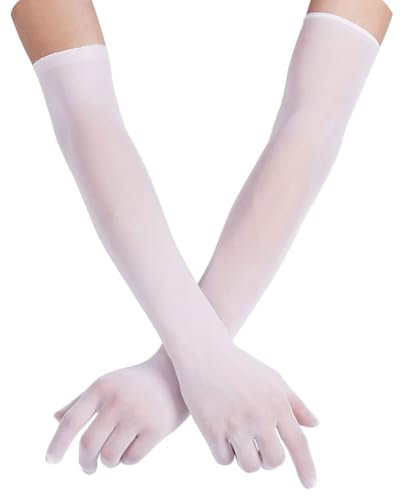 LOZTBUE 1 Stück lange Damen Handschuhe, 52cm Ellenbogenlänge Satin Handschuhe Opera Handschuhe Stretch Handpflege Feuchtigkeitsspendende Handschuhe für Damen Mädchen Gala Party, Tanz (Weiß)