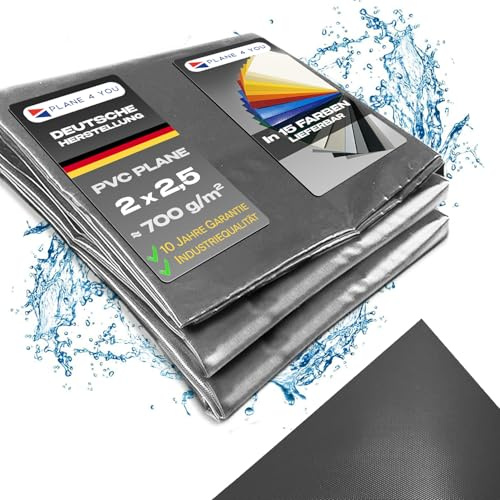 Abdeckplane Wasserdicht 2x2,5m I Ohne Ösen I Grau - Glänzend I Abdeckung für Gartenmöbel, Sandkasten, Pool und Boot I PVC LKW Plane Meterware I Tarp I Gewebeplane