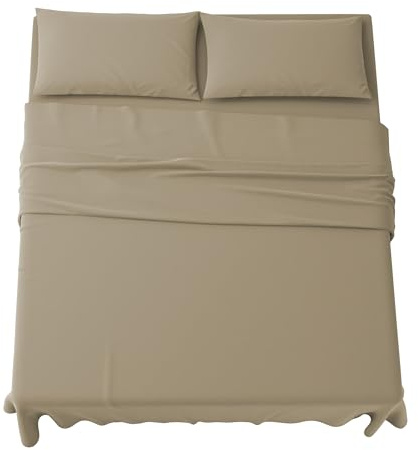 MAXIME MAISON - Completo Lenzuola Matrimoniali 4 Pezzi, Set Lenzuola Matrimoniale in Microfibra Made in Italy, Completo Letto 1 Lenzuolo con Angoli, 1 Lenzuolo Sopra, 2 Federe (Tortora)