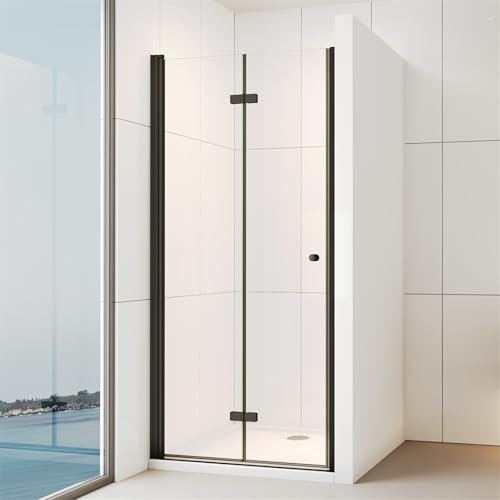 IMPTS Duschtür Schwarz 100cm Falttür Duschkabine Nischentür Duschfalttür Dusche 180° Duschwand Glas 6mm ESG-Sicherheitsglas, Höhe 185cm