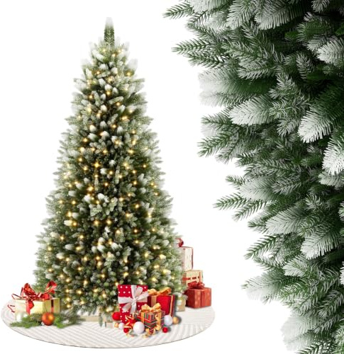 FIVMEN Weihnachtsbaum Künstlich mit Beleuchtung 150 cm PVC/PE Tannenbaum Christbaum Naturgetreu mit Schnee Spitzen und Holzsockel Weihnachtsbäume Christmas Tree Weihnachtsdeko