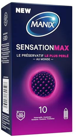 Manix Sensation Max: Boîte de 10 Préservatifs à Texture Perlée Stimulante | Pour Homme en Latex Naturel Lubrifiés avec Réservoir