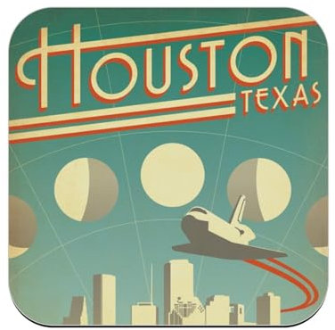 Sous Verre en Bois – Houston Texas Poster Vintage Voyage Art Deco – 1 Einheit (95 x 95 mm)
