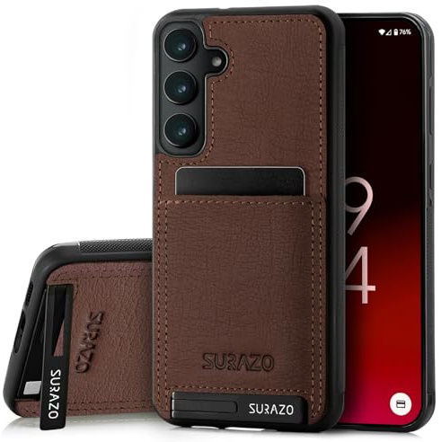 SURAZO Echtleder Back Case für Samsung Galaxy S24 FE Hülle – Stoßfestes Leder Handyhülle Cover [Kartenfach, Standfunktion, Schlüsselanhänger] Handgefertigt in EU Bumper Rückseite Schutzhülle Supreme