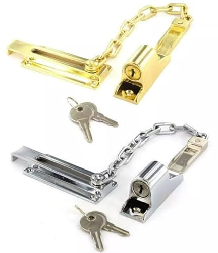 Brass Heavy Duty Security Locking Door Chain with Key & Fittings 115mm